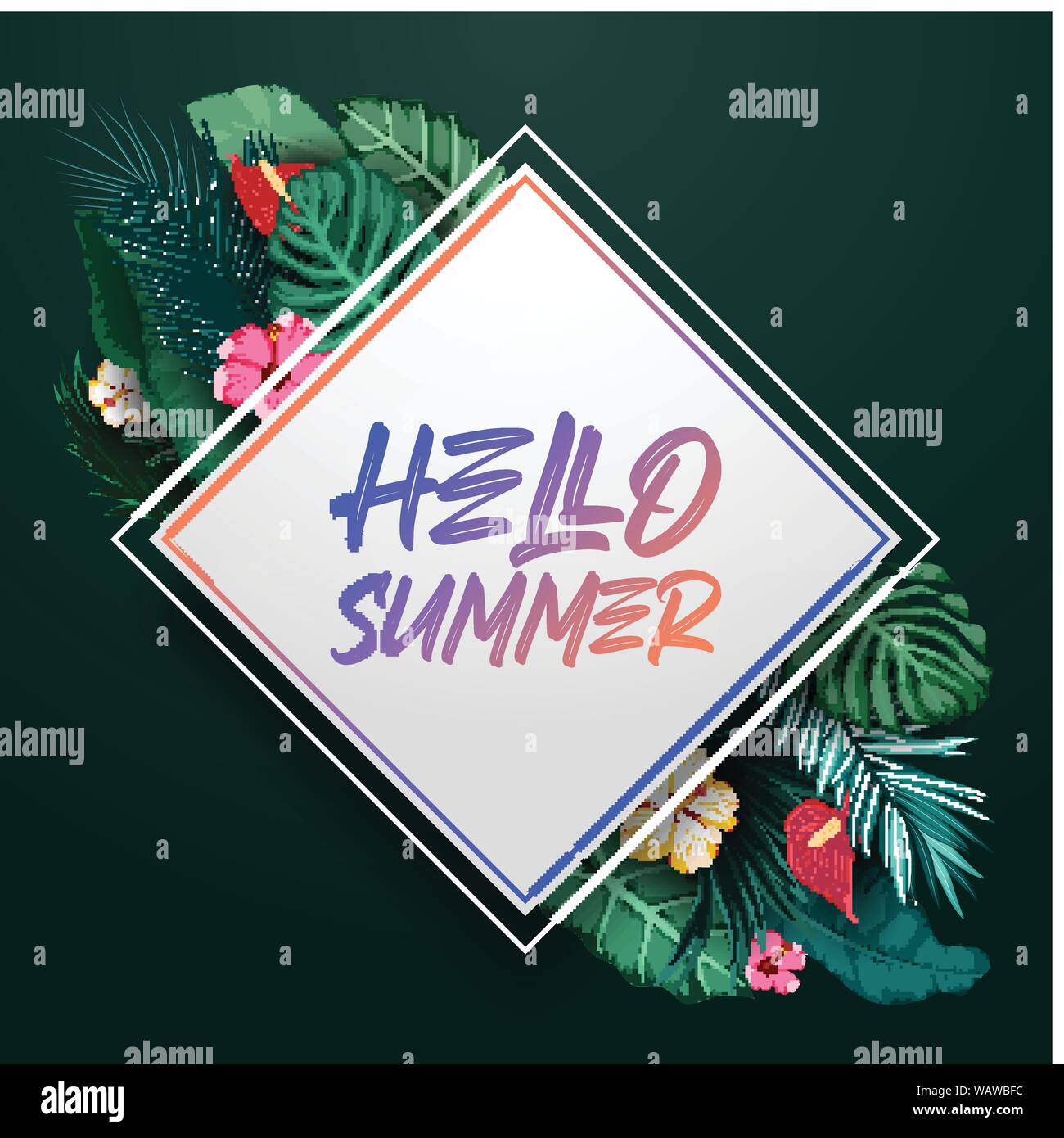 Tropical leaves with triangle frame Stock Vector