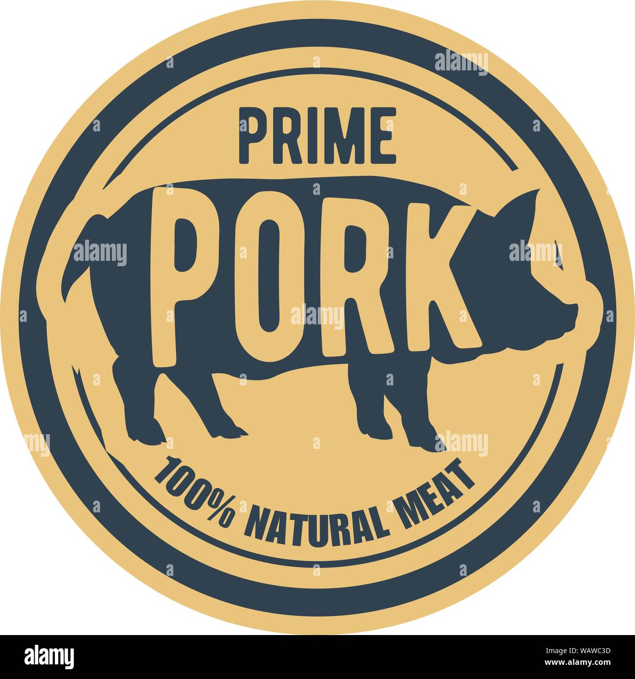 Natural pork meat label - sticker with pig, prime meat sticker Stock Vector