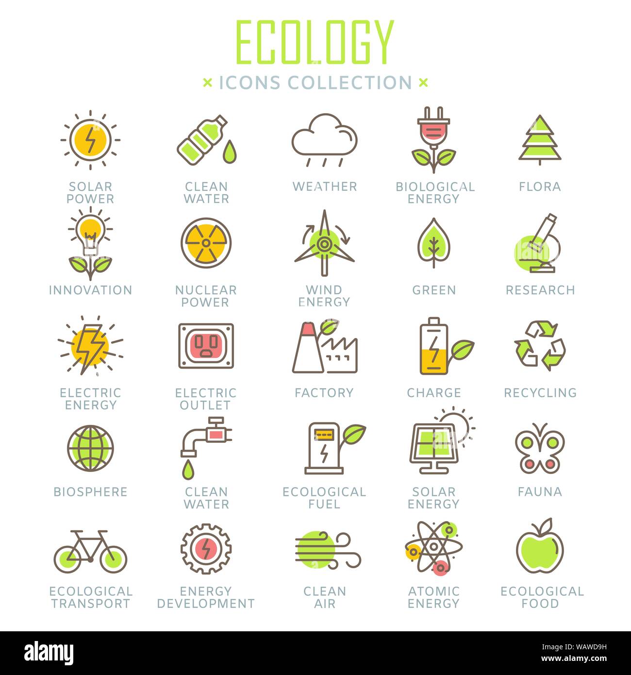 Collection of ecology thin line icons Stock Vector