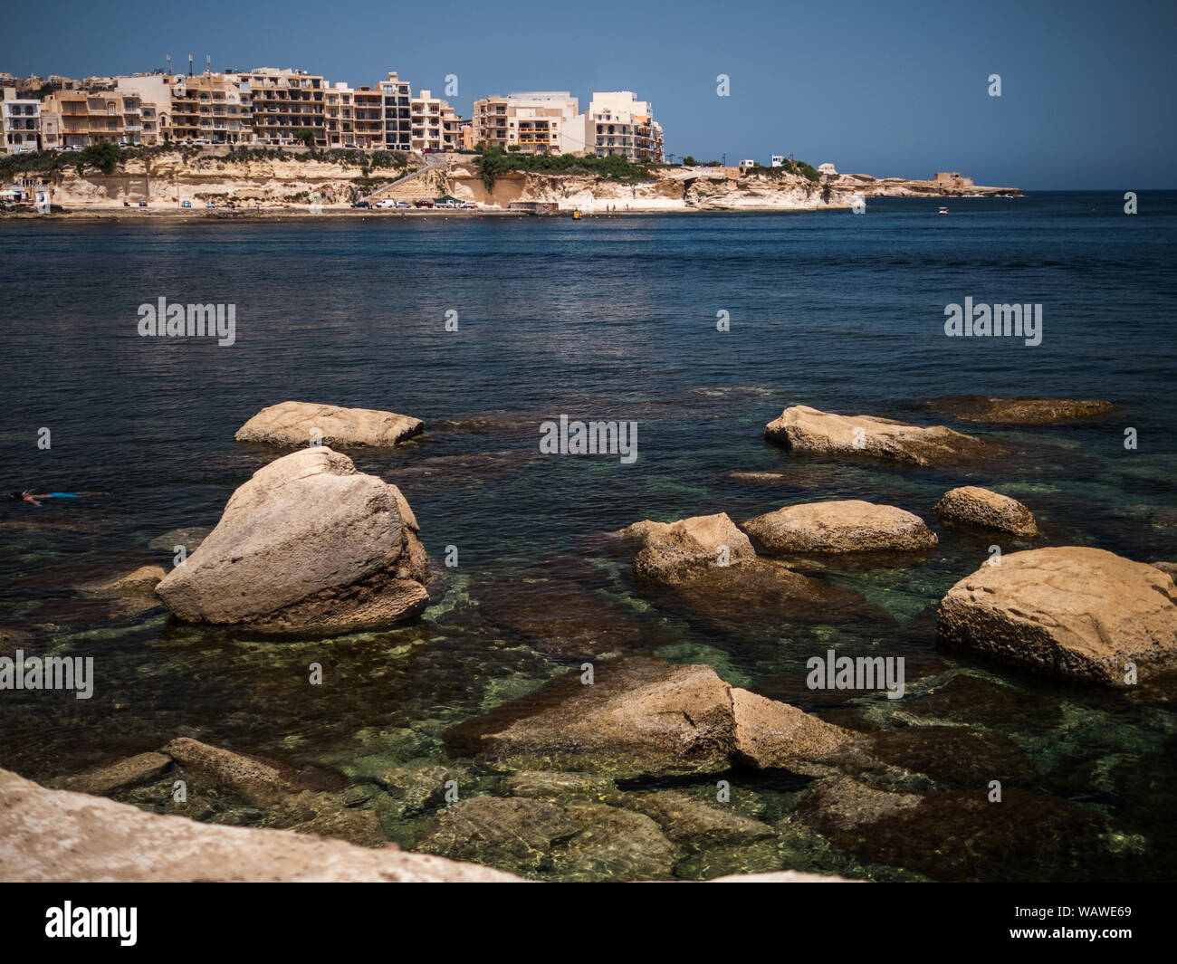View of a beautiful Marsalforn bay, Gozo - Malta Stock Photo