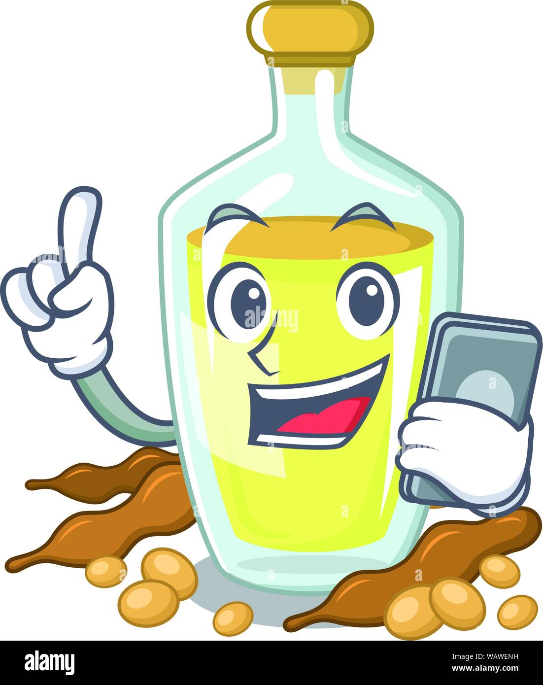 With Phone Soybean Oil Put In Cartoon Bottle Stock Vector Image Art Alamy