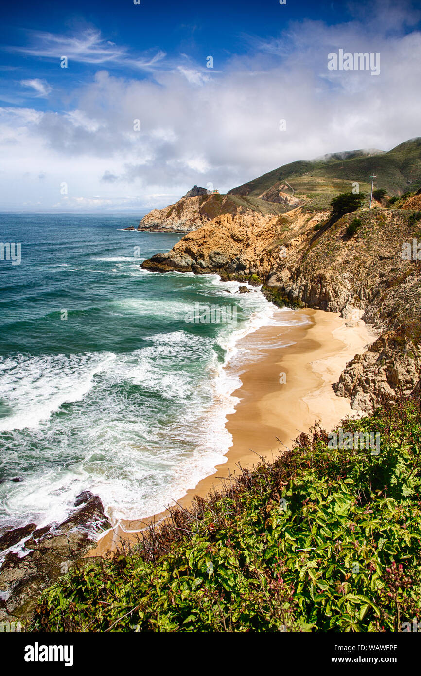 The California Coastline between San Francisco and Monterey is Rugged and beautiful. Stock Photo