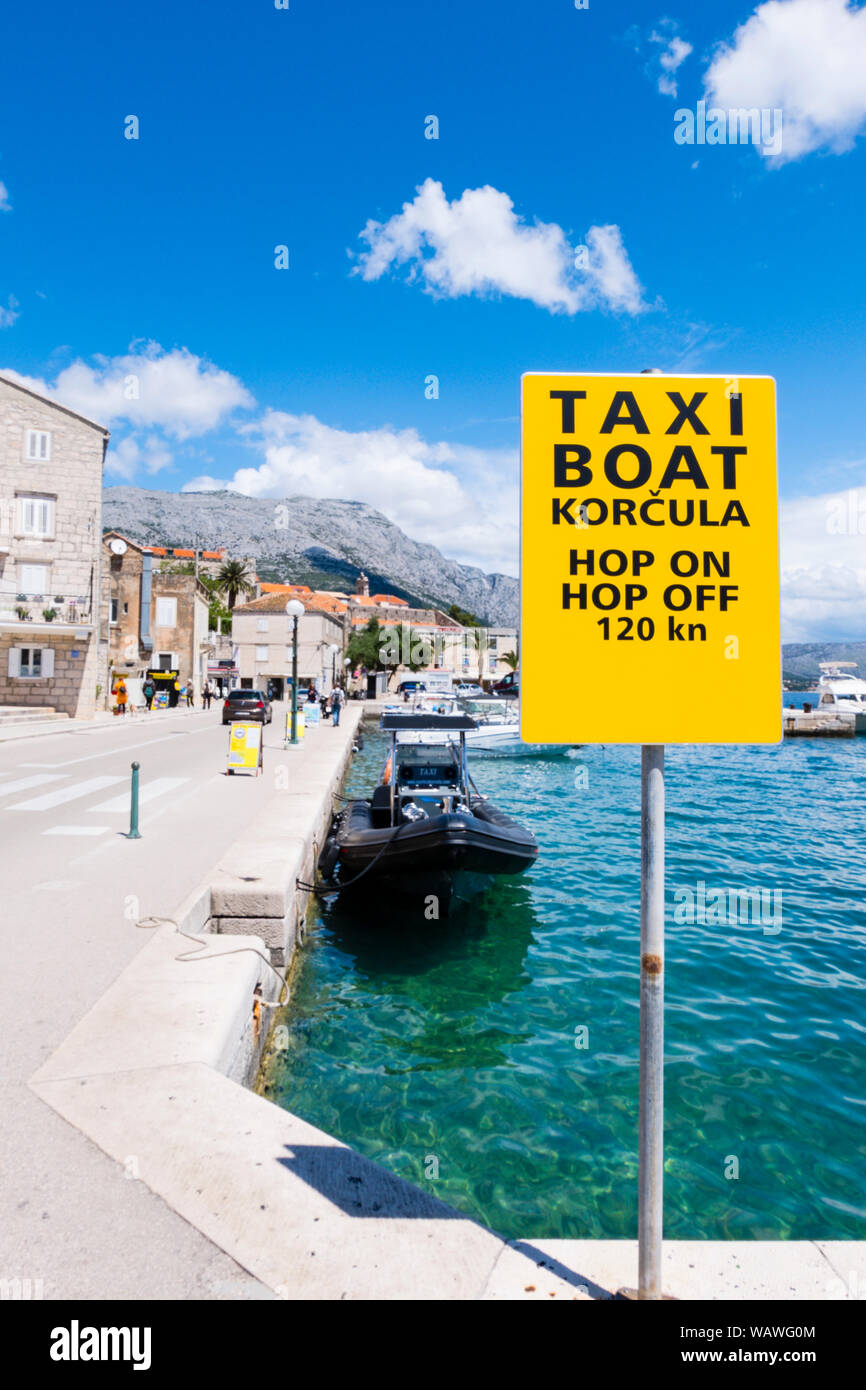 Taxi boat sign, Korcula town, Korcula island, Dalmatia, Croatia Stock Photo