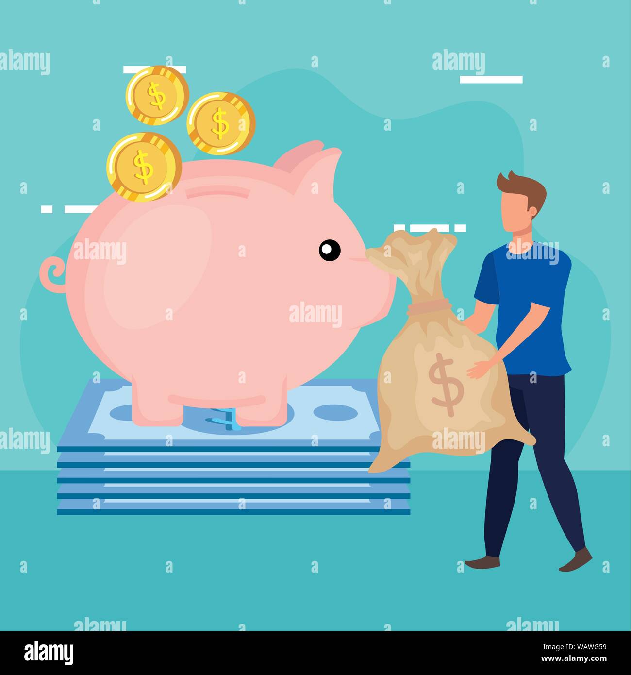 young man with piggy savings character Stock Vector Image & Art - Alamy