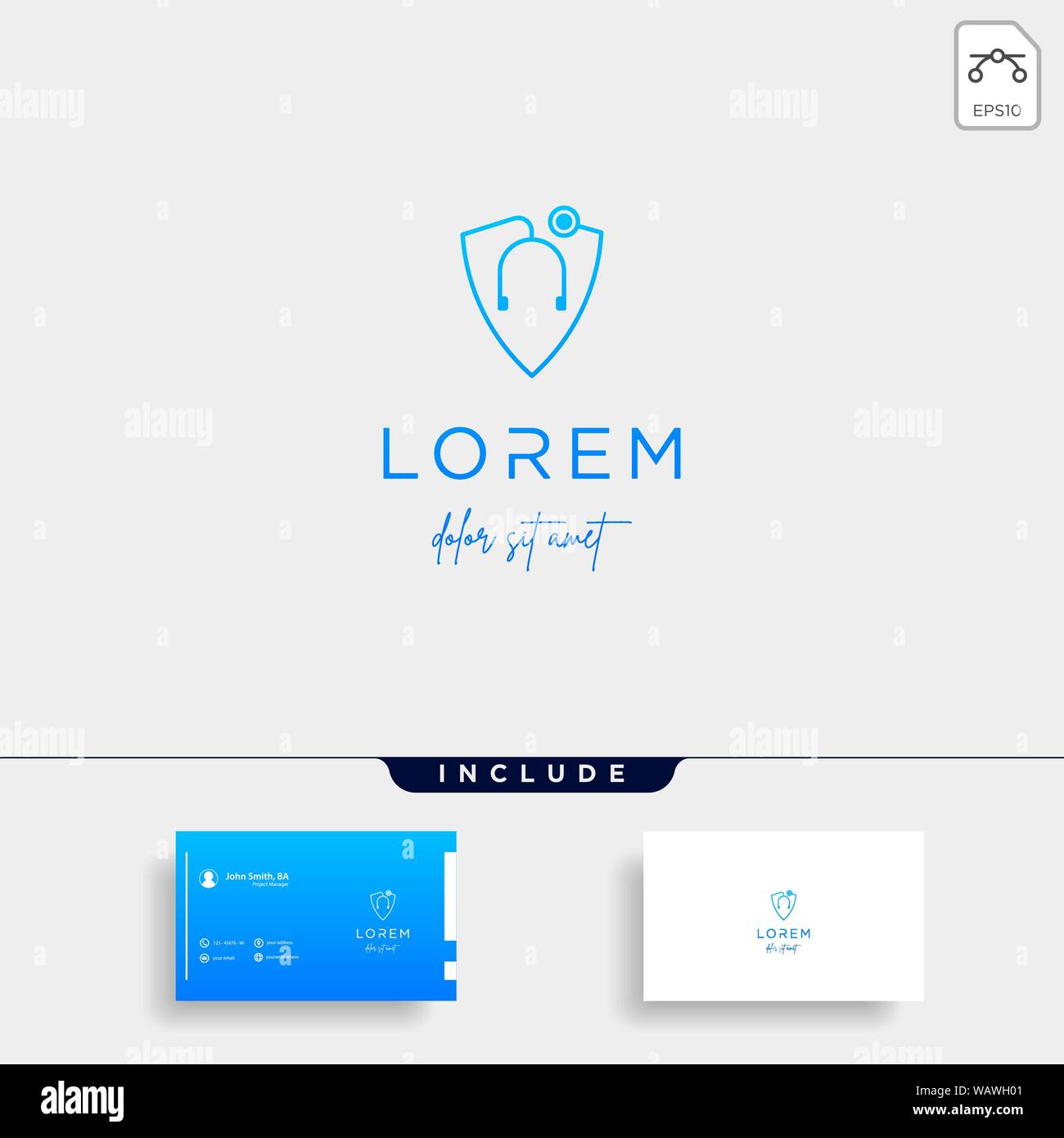stethoscope shield vector logo design with a simple line Stock Vector