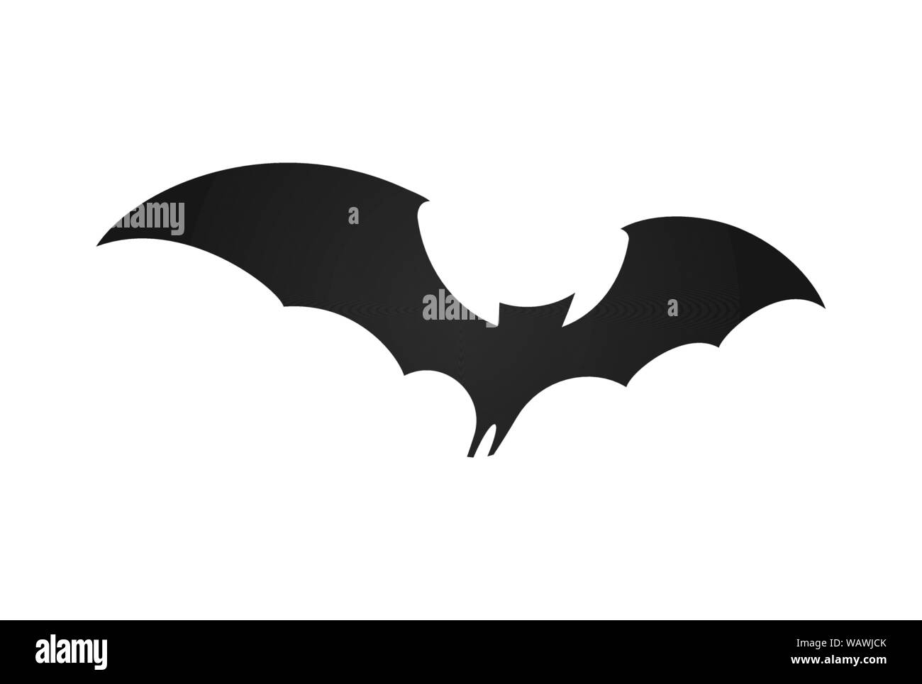 Bat in flight, wide wings, black silhouette of bat on white background, vector illustration. Halloween and vampire simple Logo and symbol template. Stock Vector