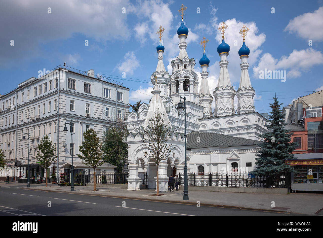 Moscow, Russia, A view of Church of the Nativity of the Virgin in Putinkakh, is built in 1649-1652, Malaya Dmitrovka Street, landmak Stock Photo