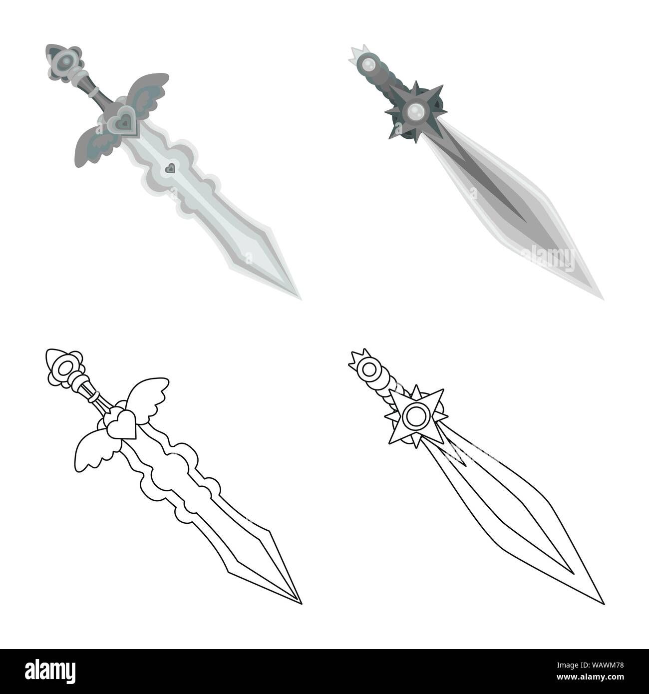 Vector illustration of game and armor sign. Set of game and blade stock ...