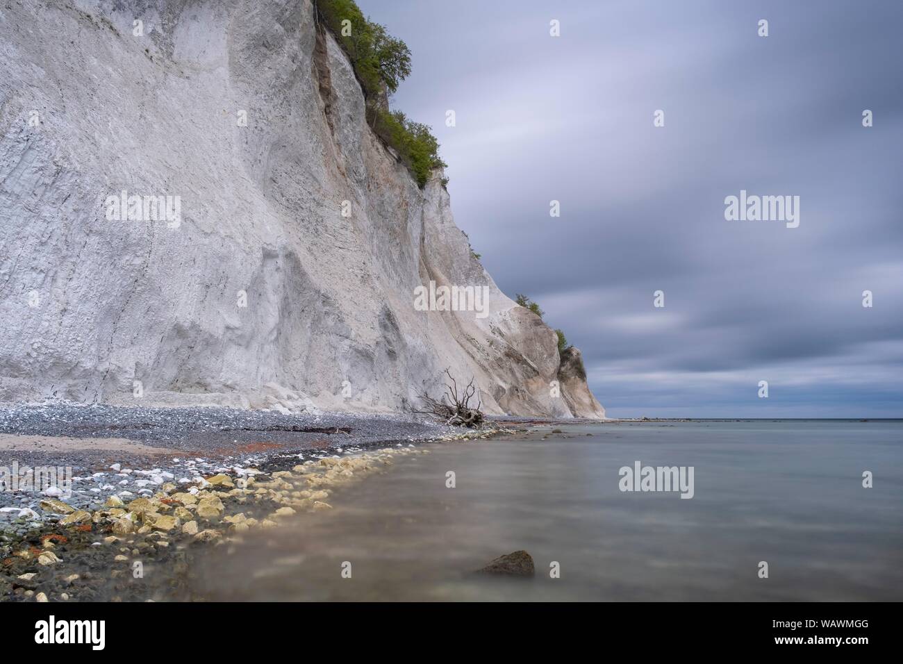 Baltic Sea and chalk cliffs, steep coast, Mons Klint, island Mon, Klint, Denmark Stock Photo