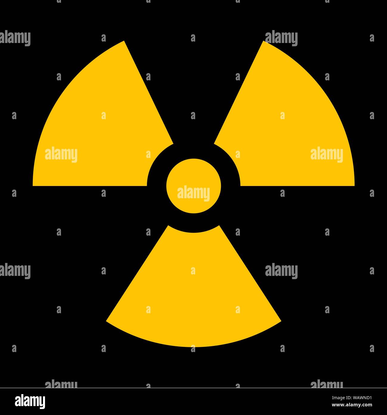 Yellow radiation sign isolated on dark background Stock Vector