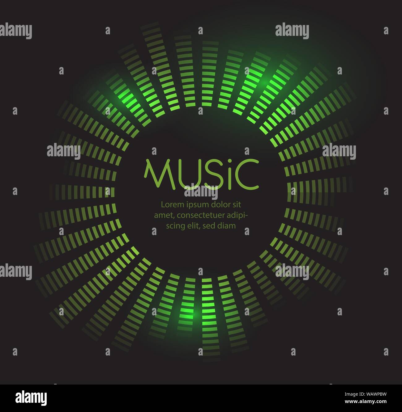 Green equalizer frame template. Disco Sound wave background. Vector illustration on black background. Stock Vector