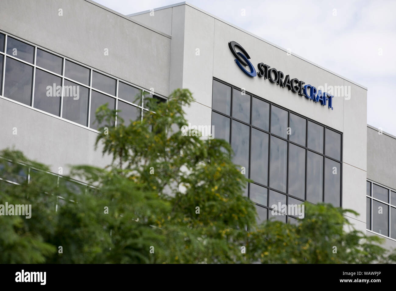 A logo sign outside of the headquarters of StorageCraft in Draper, Utah