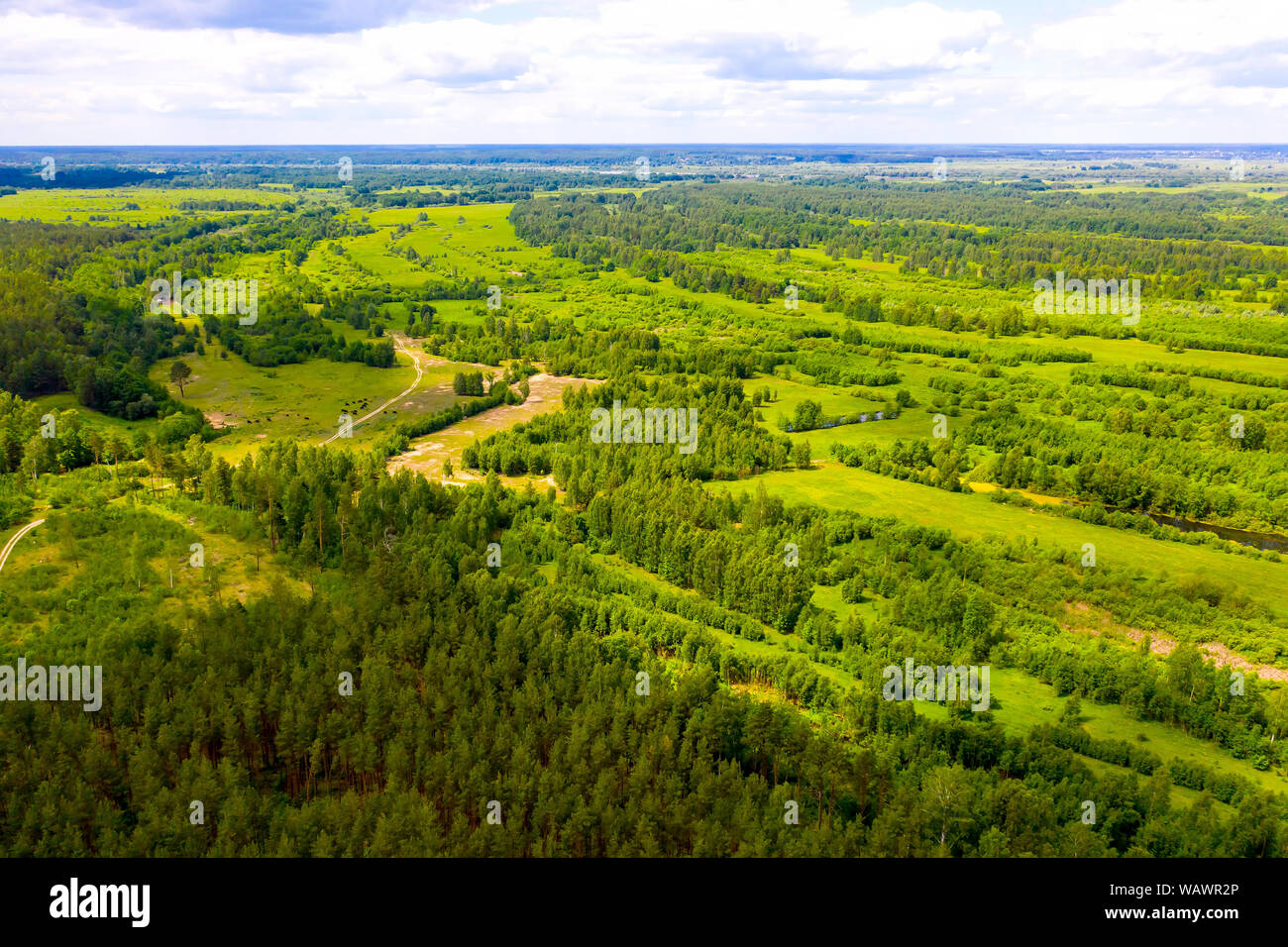 Aerial view lush green meadows hi-res stock photography and images - Alamy