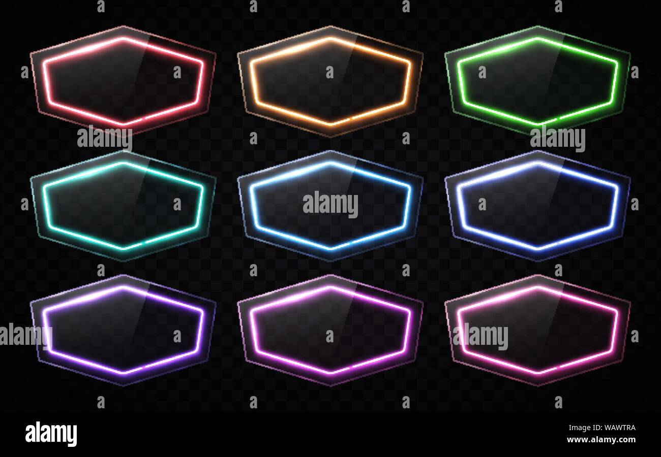 3d neon light sign set on transparent background. Stock Vector