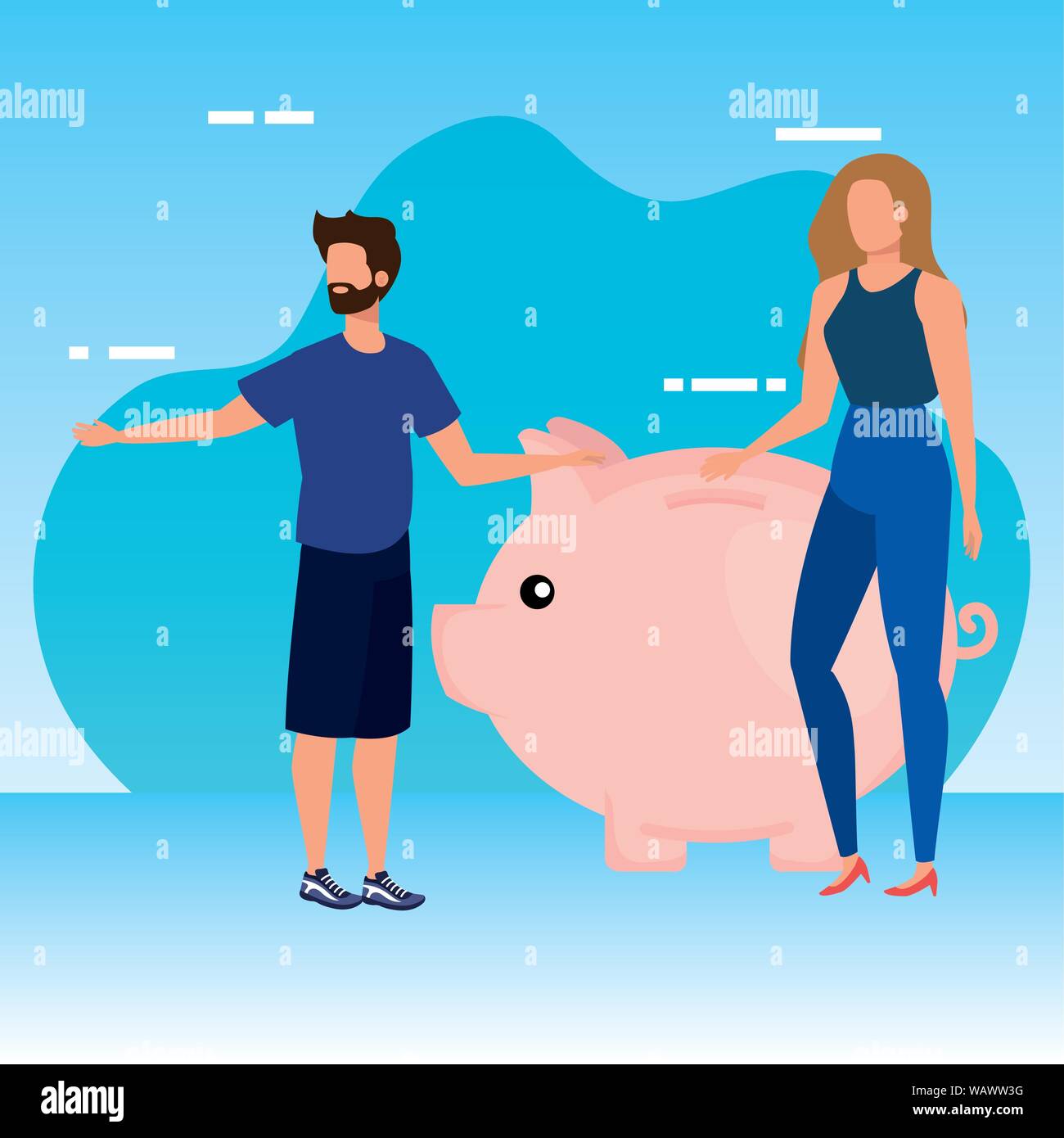 young couple with piggy savings and stairs Stock Vector Image & Art - Alamy