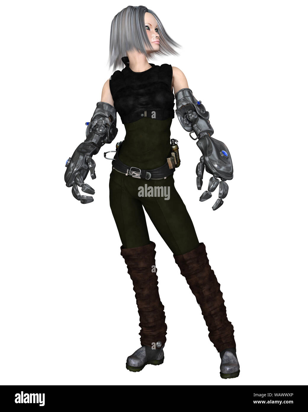 Female Cyber Soldier Standing Stock Photo