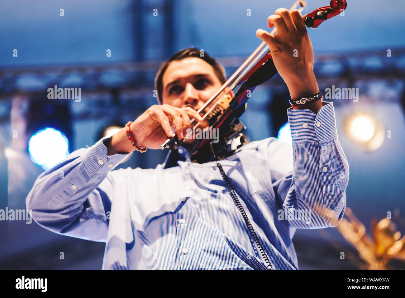 Pranjani, Serbia - August 18, 2019: Concert of violinist Momir Jovanovic, winner of the first festival of violinists in Serbia. Stock Photo