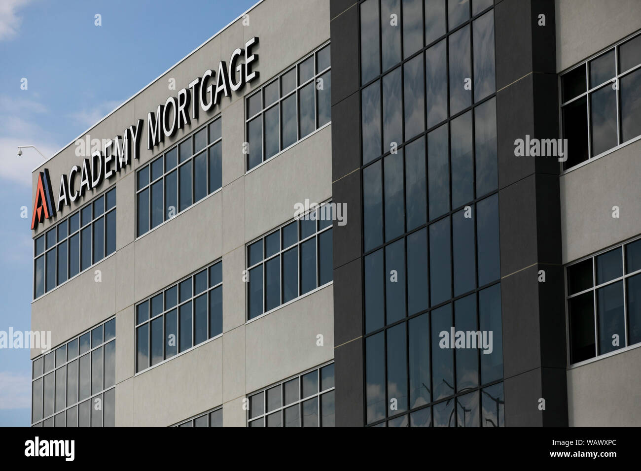 A logo sign outside of a facility occupied by Academy Mortgage in Draper, Utah on July 27, 2019. Stock Photo