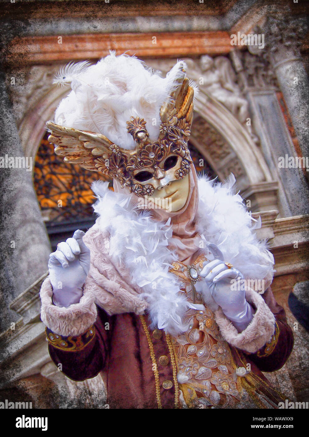 Venice Carnival (Carnevale) takes place in the run up to lent. See the city at its most colourful, with masks, costumes, & opulent masquerade balls. Stock Photo