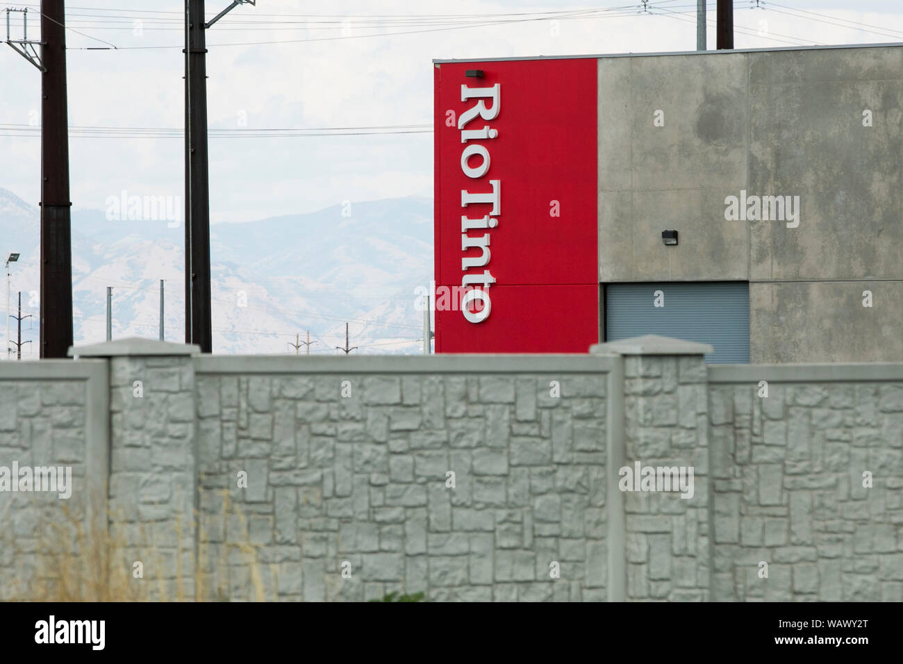 A logo sign outside of a facility occupied by Rio Tinto in South Jordan, Utah on July 27, 2019. Stock Photo