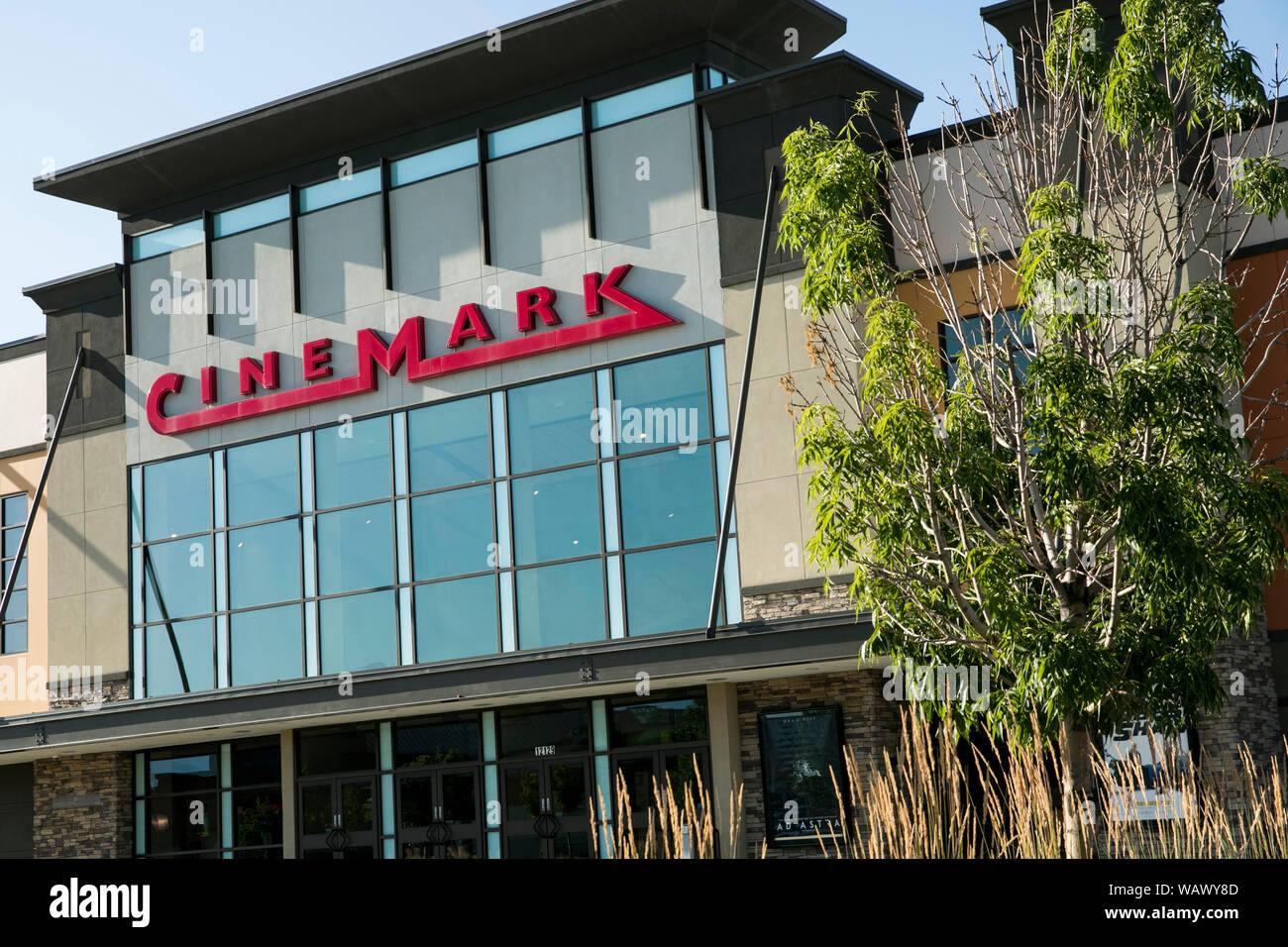 A logo sign outside of a Cinemark movie theater location in Draper ...