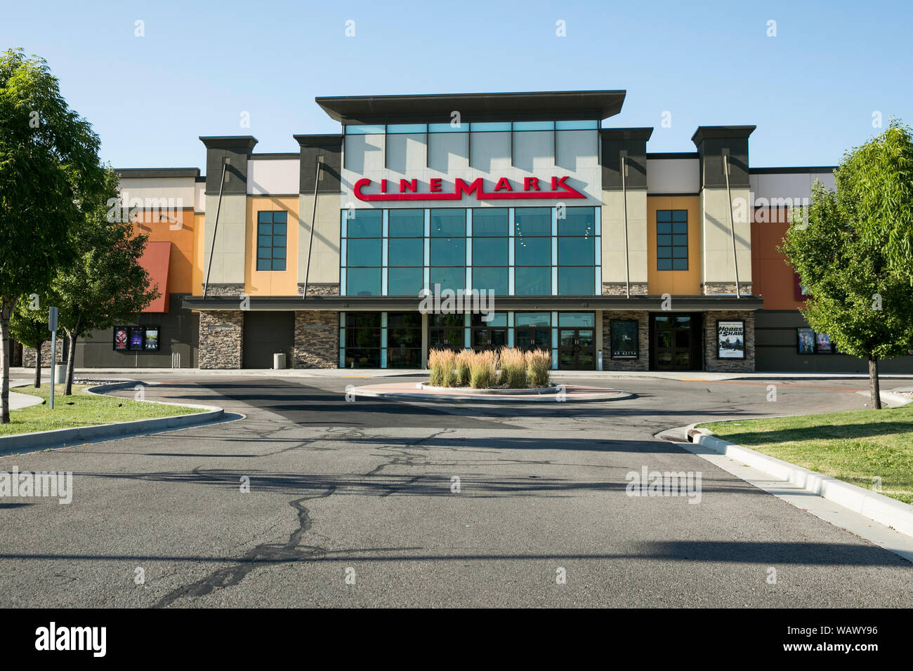 A logo sign outside of a Cinemark movie theater location in Draper