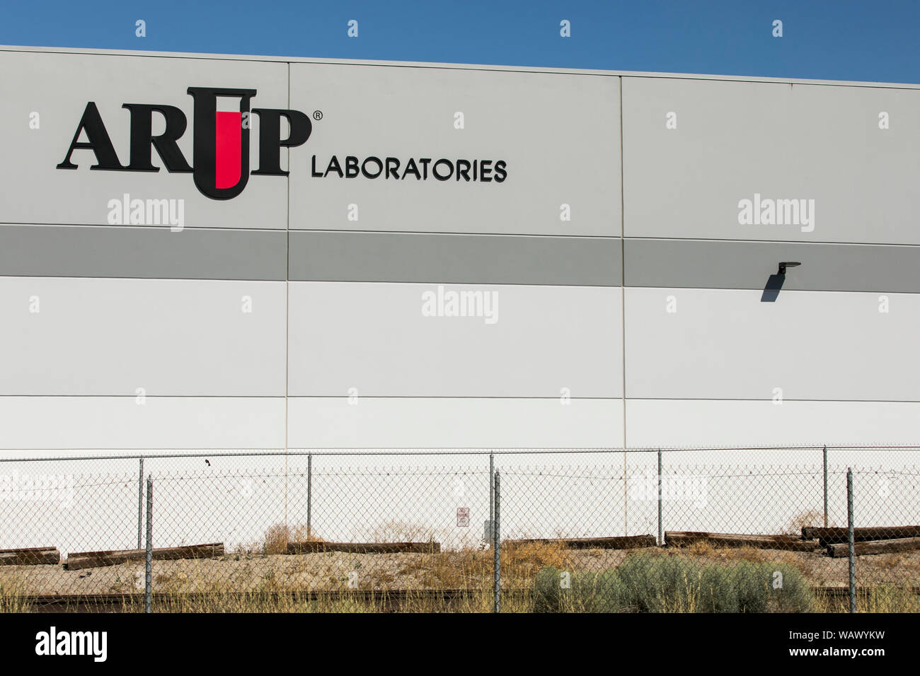 A logo sign outside of a facility occupied by ARUP Laboratories in Salt Lake City, Utah on July 28, 2019. Stock Photo
