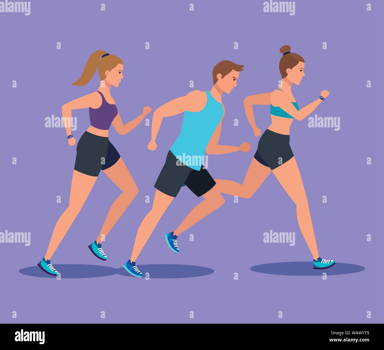 fitness women and man running to practice sport Stock Vector Image ...