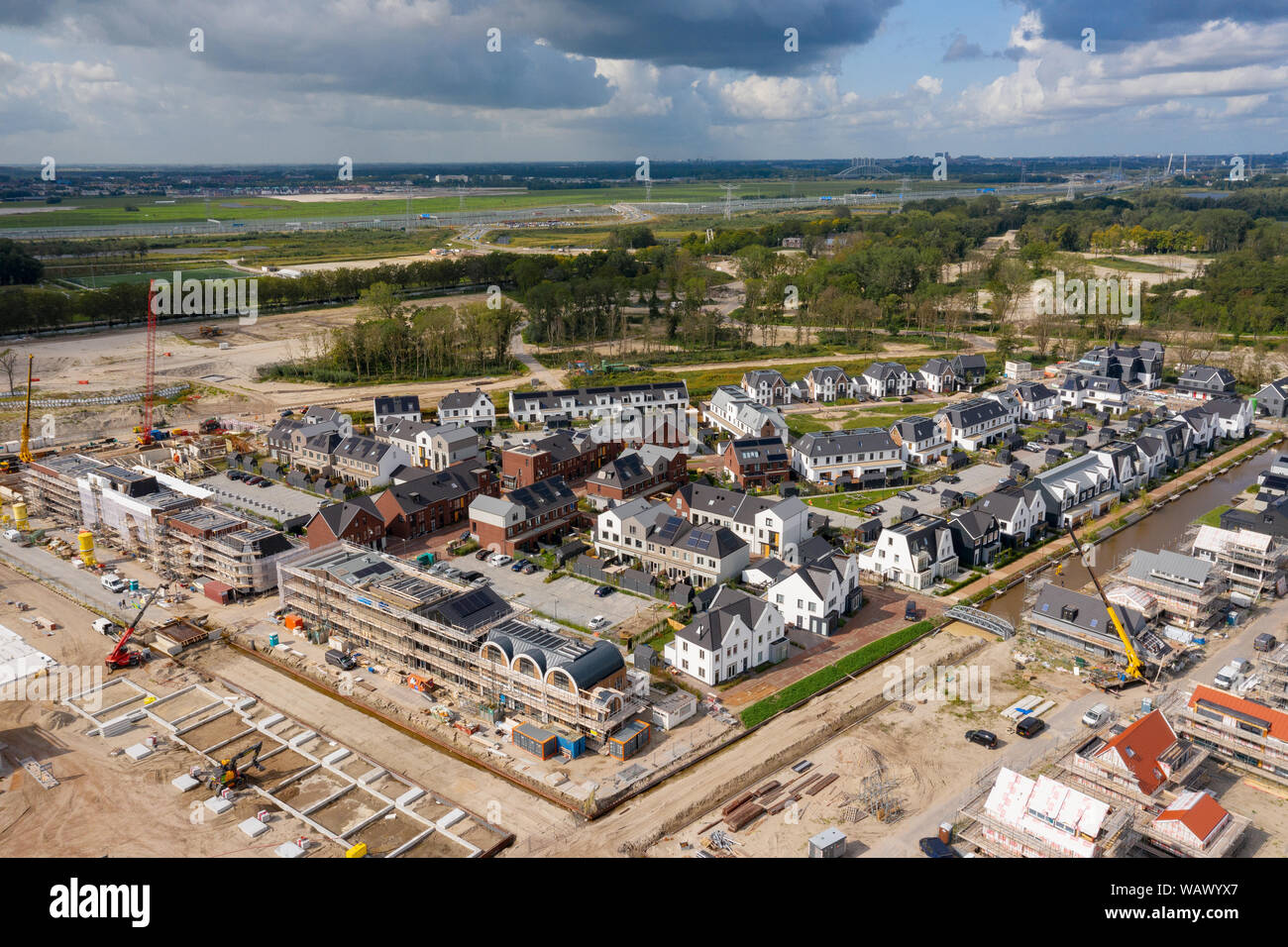 Aerial of the new development neighborhood De Krijgsman in Muiden, Netherlands Stock Photo