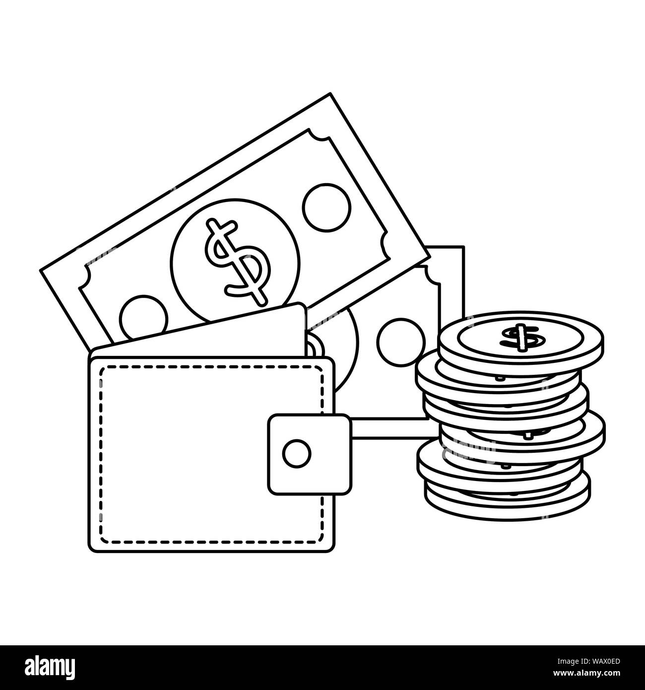 coins and bills money dollars with wallet Stock Vector Image & Art - Alamy