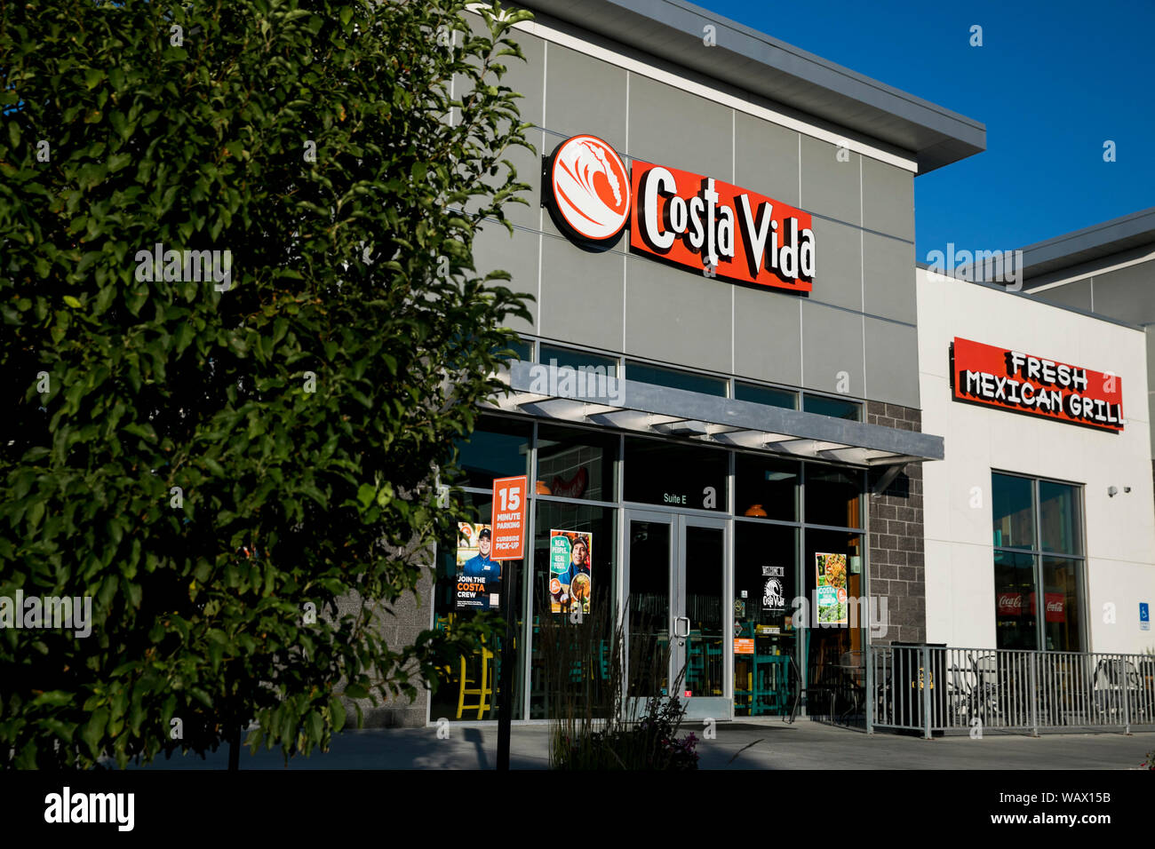 A logo sign outside of a Costa Vida restaurant location in Lehi, Utah on July 28, 2019. Stock Photo