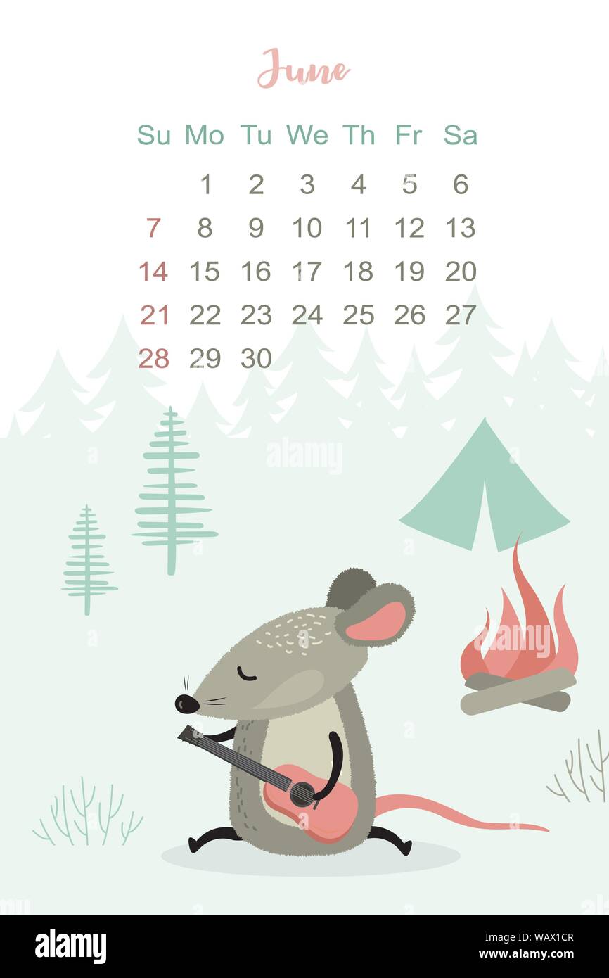 June Month 2020 Template Design Calendar 2020 With Funny And Cute