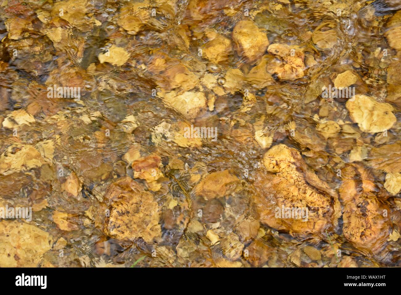 Background with flowing water (stream) and rocks. Stock Photo