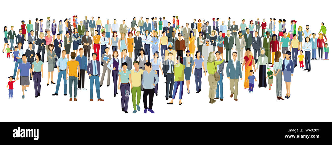 large group of people are standing together Stock Photo