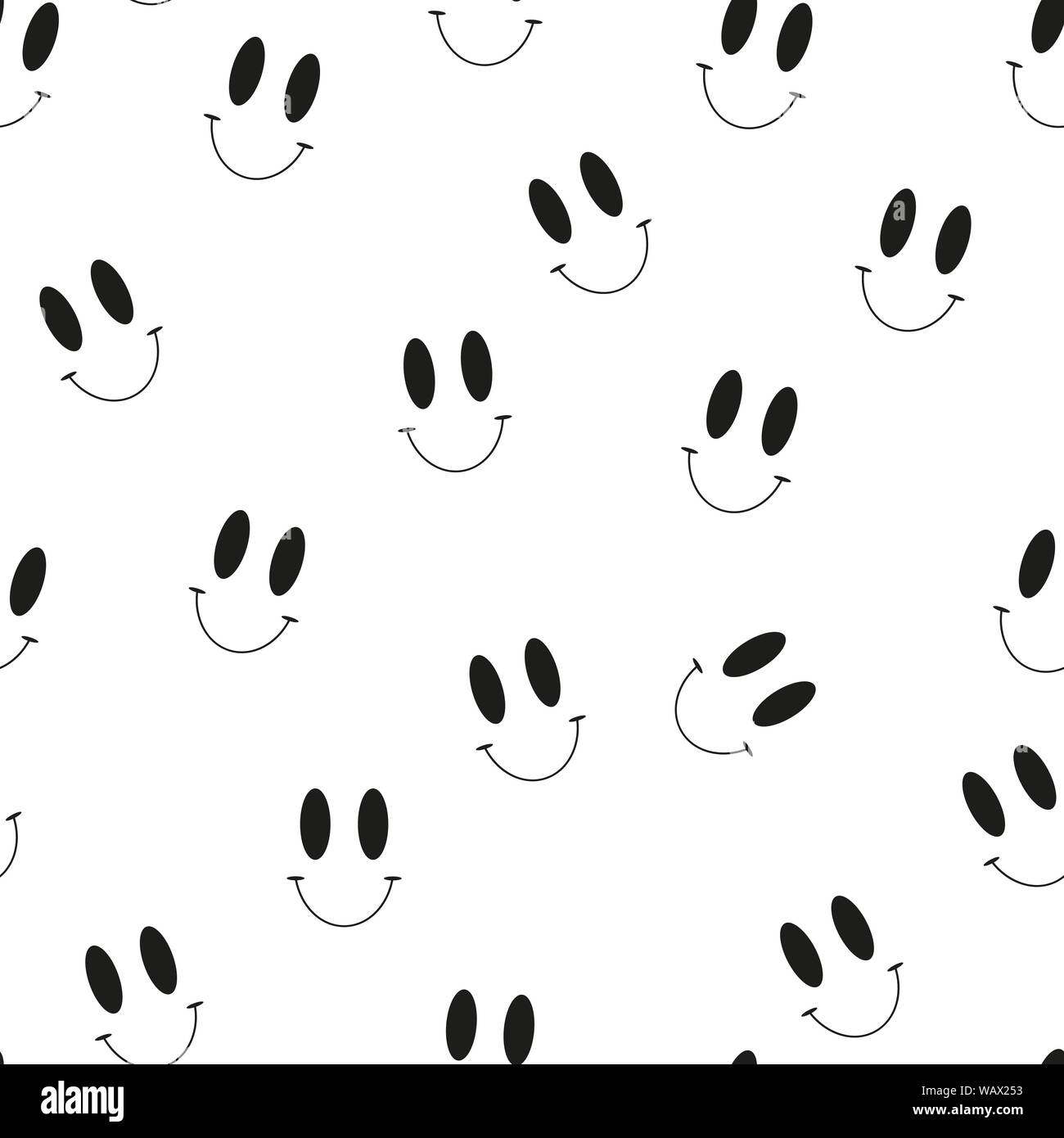 Seamless black and white pattern with smile icons. Happy faces ...