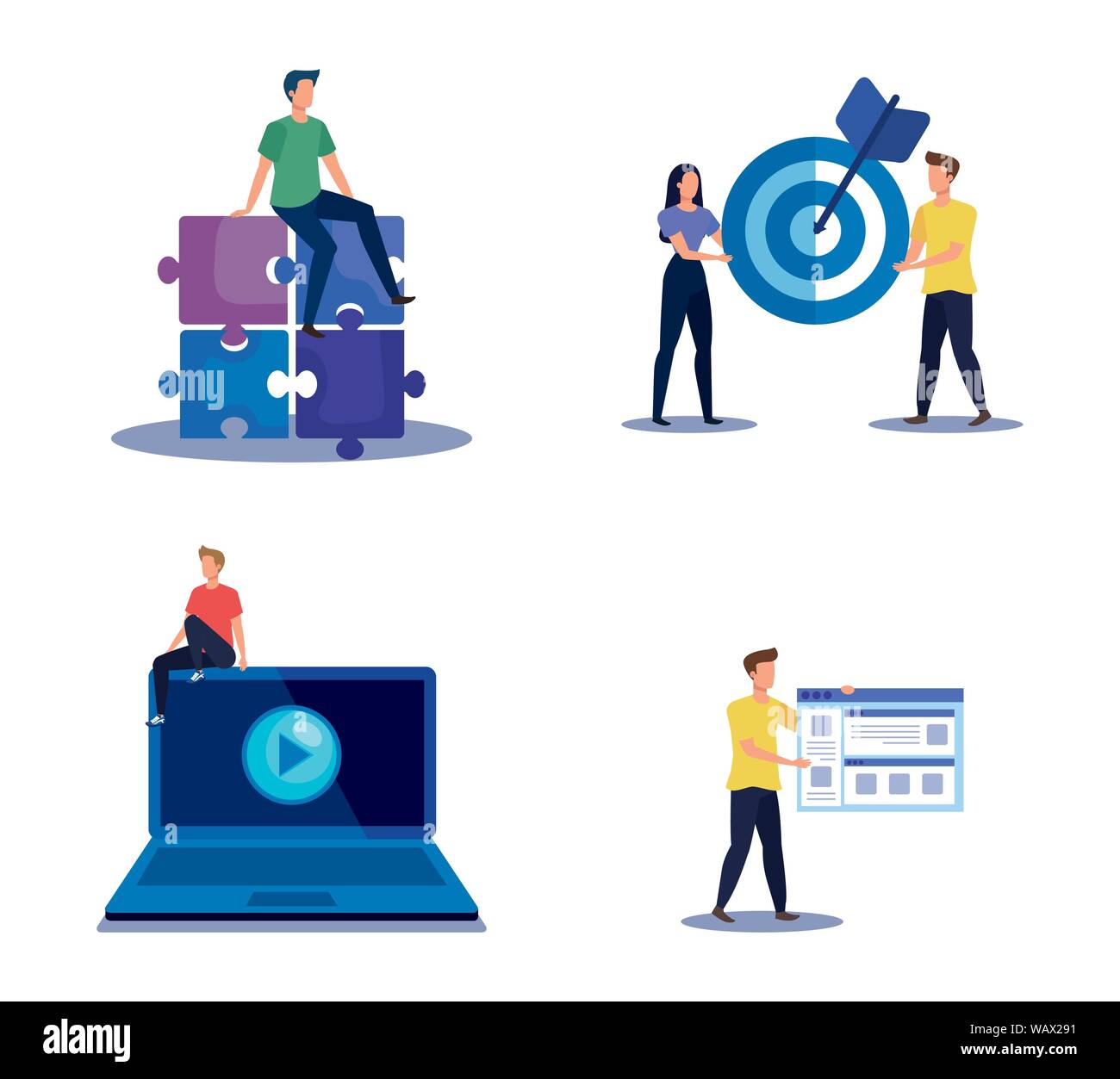 set of teamwork strategy with office icons information Stock Vector ...