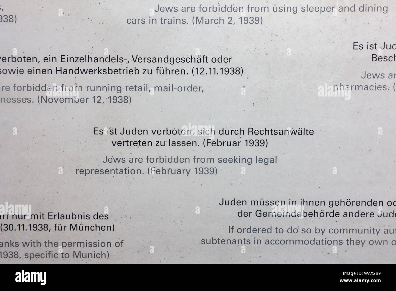 No legal representation, one of the WWII Nazi anti-Jewish state decrees, Munich, Germany (INFO IN NOTES). Stock Photo
