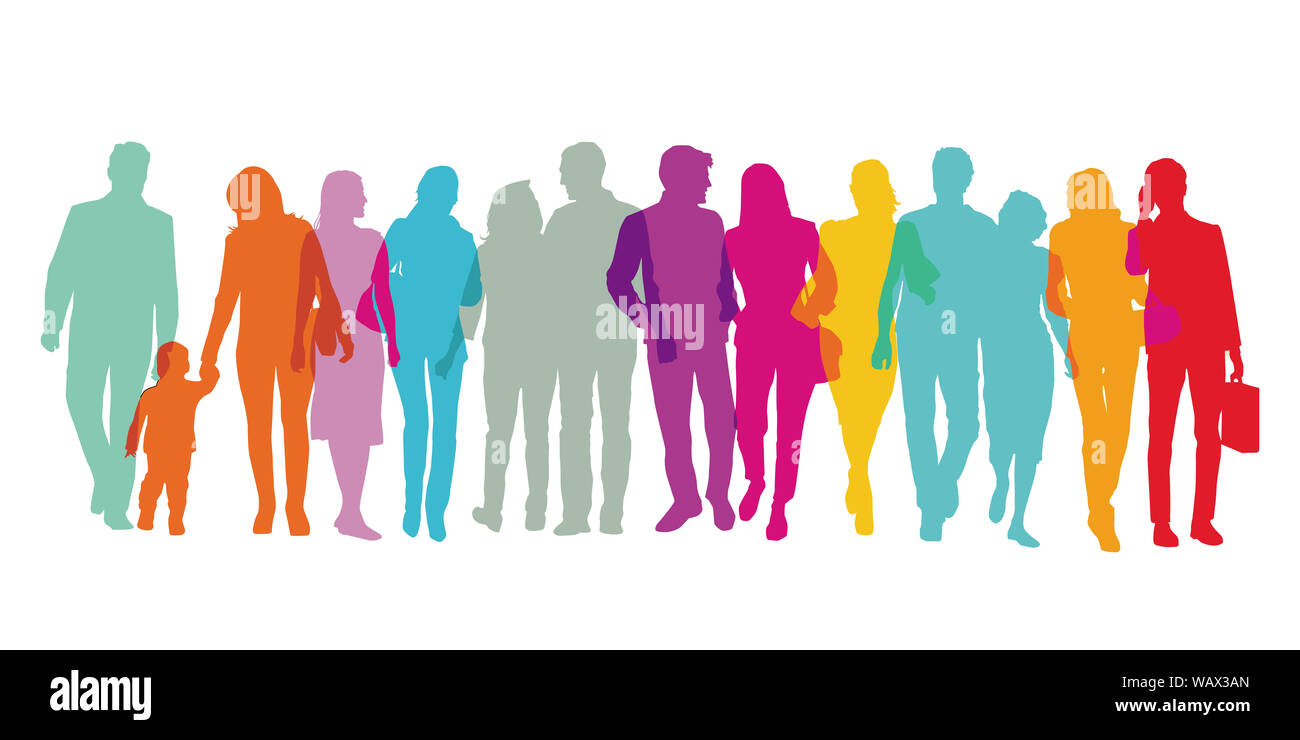 colorful group of people are standing together Stock Photo