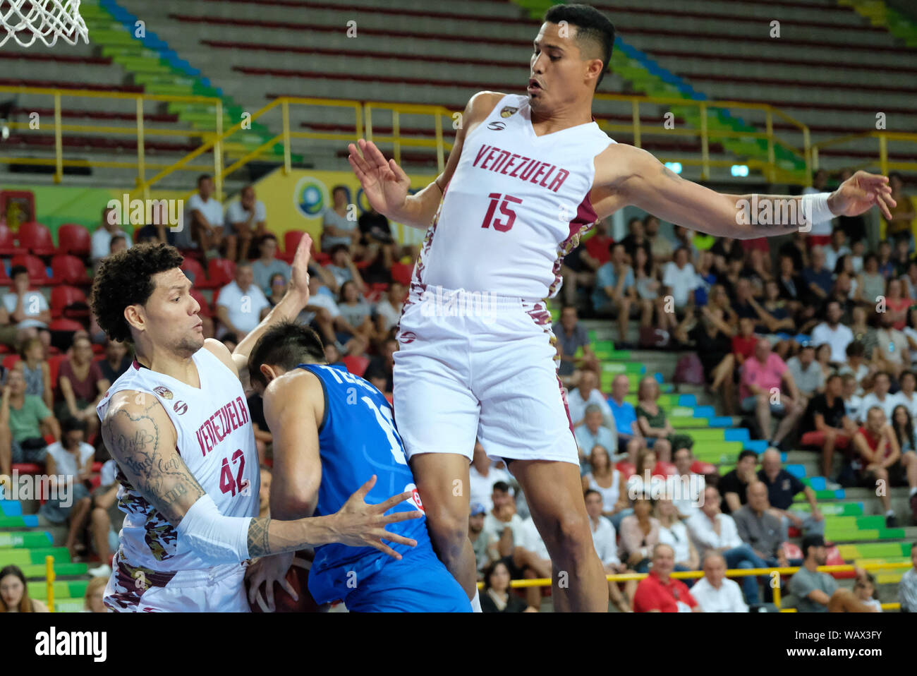 WINDI GRATEROL - MICHAEL CARRERA during Verona Basketball Cup - Italia vs Venezuela, Verona, Italy, 10 Aug 2019, Basket Nazionale Italiana di Basket Stock Photo