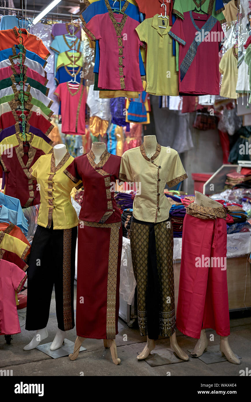 Traditional Dress. Thai female costumes and traditional attire for sale. Thailand Southeast Asia Stock Photo