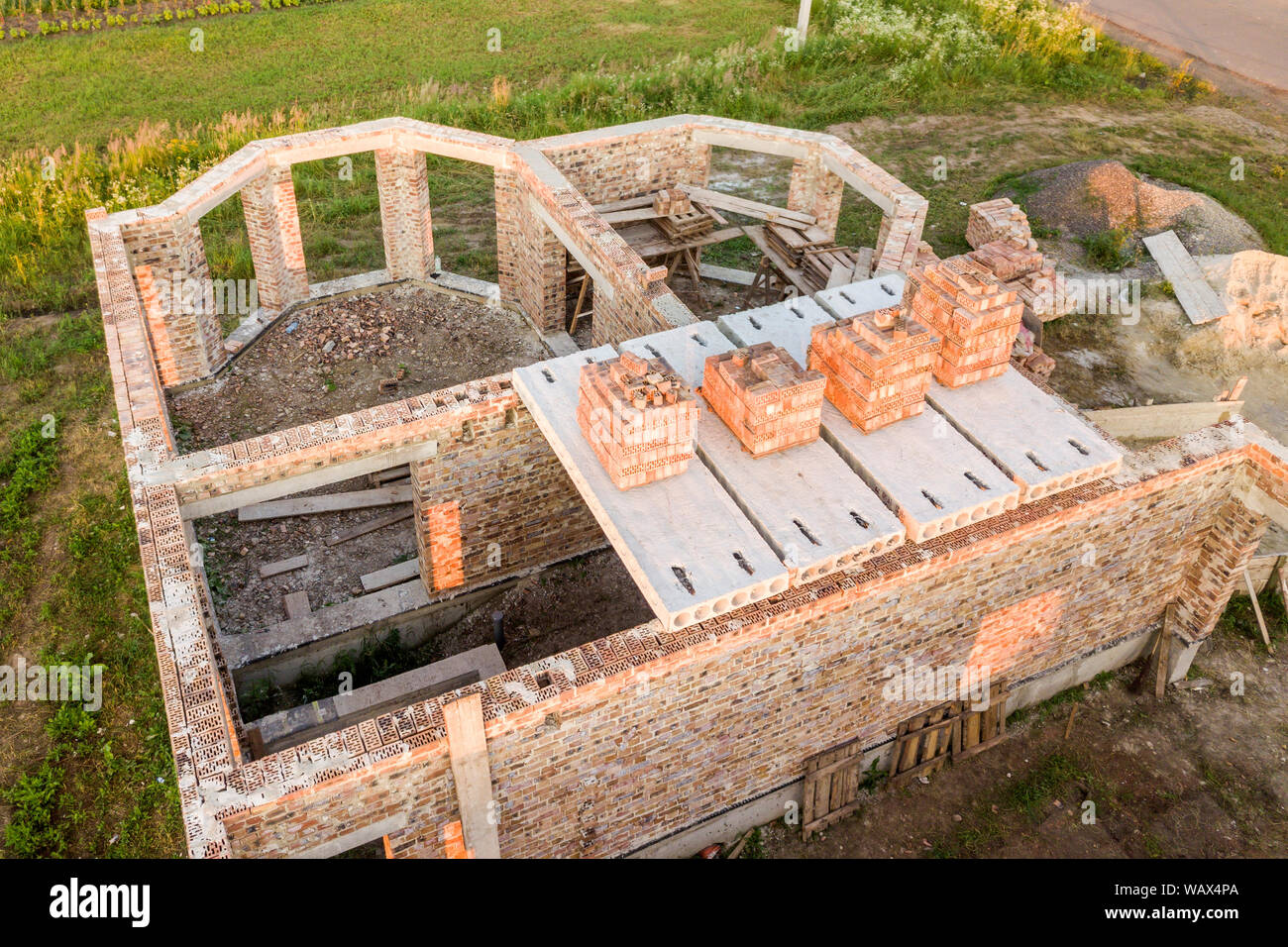 Aerial View Of Building Site For Future House Brick Basement