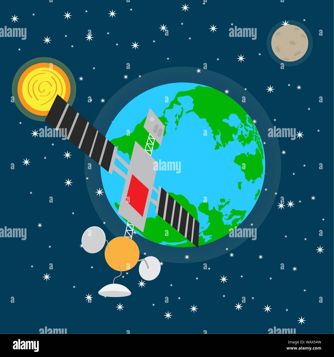Satellite over a space background with the earth planet - Vector Stock ...