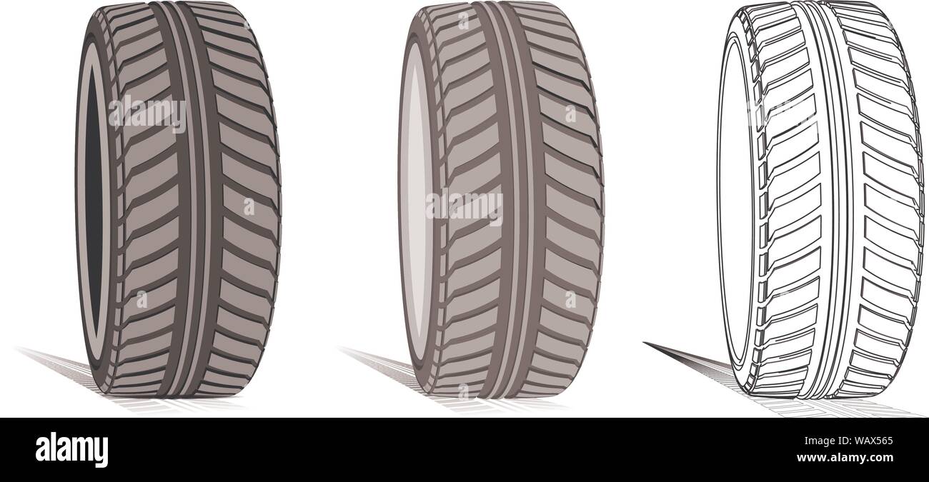 Car tire with tire marks on a white background. Vector Stock Vector