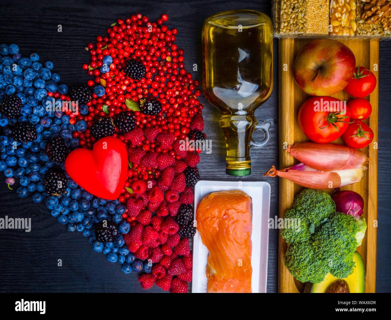 Selection of healthy food for heart, life concept Stock Photo - Alamy
