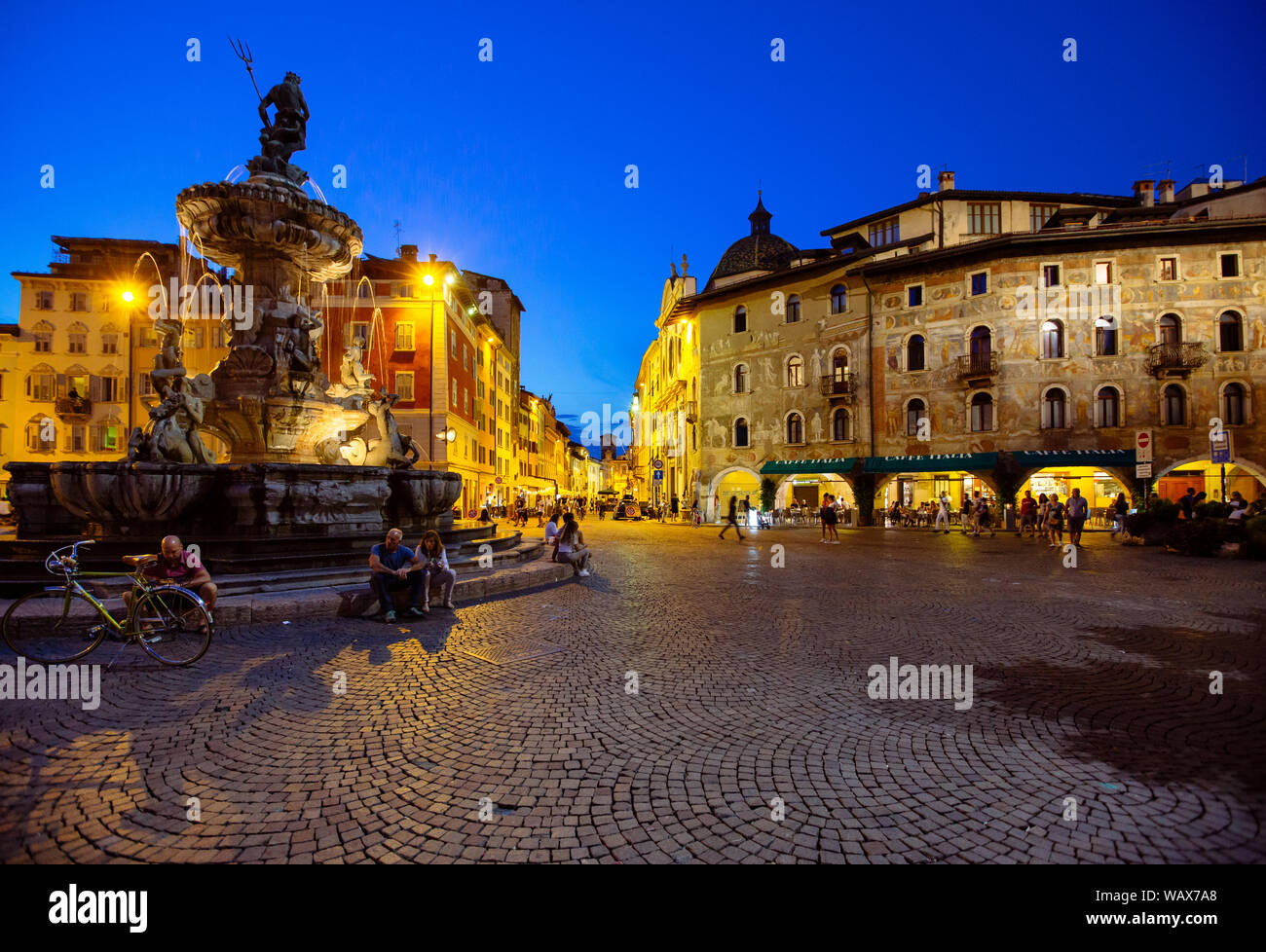 Trento (Italy) - Nightscape of San Vigilio Cathedral, a Roman Catholic cathedral in Trento, northern Italy Stock Photo