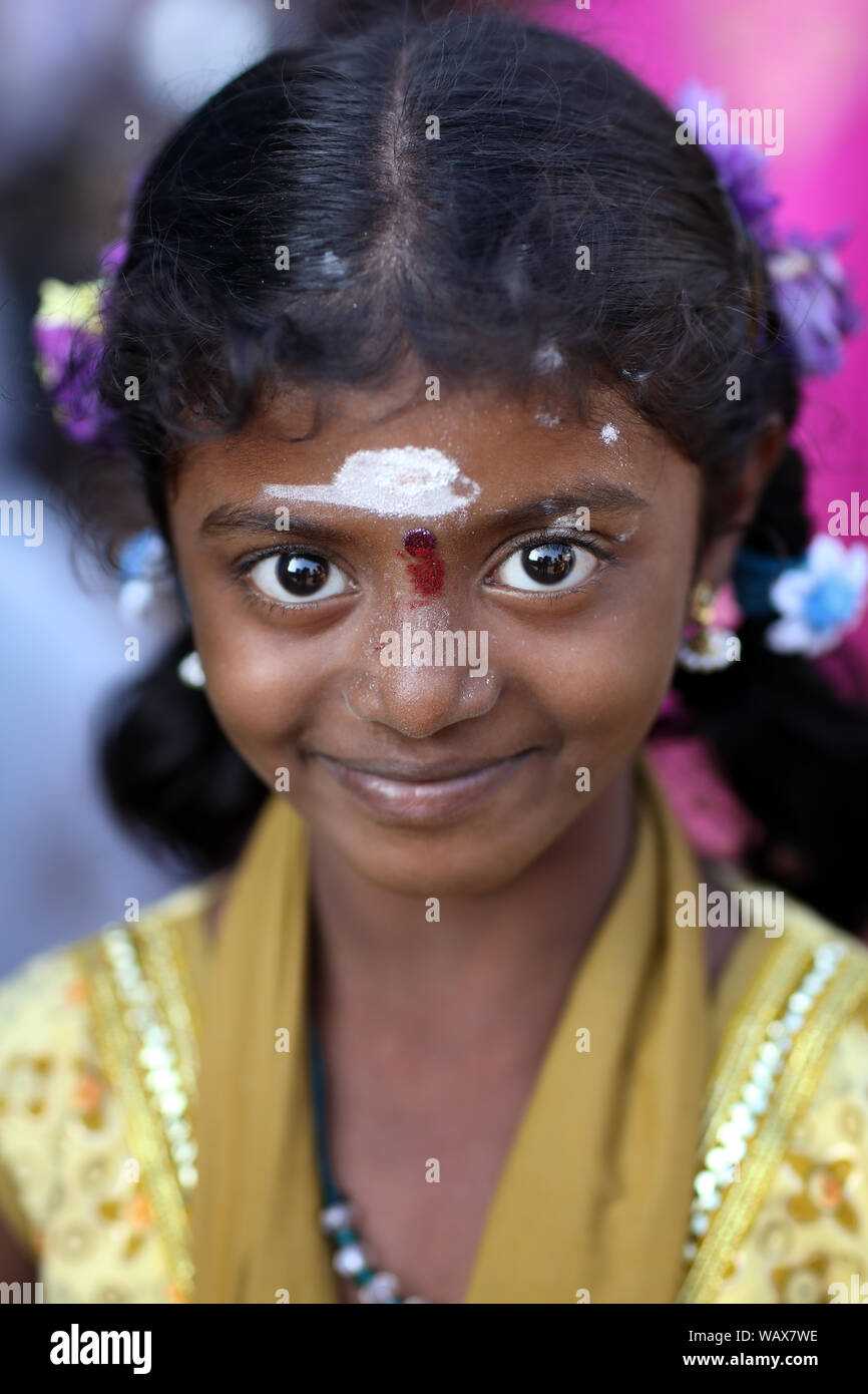 Hindu pilgrims celebrating at a temple festival in Madurai, India. Stock Photo