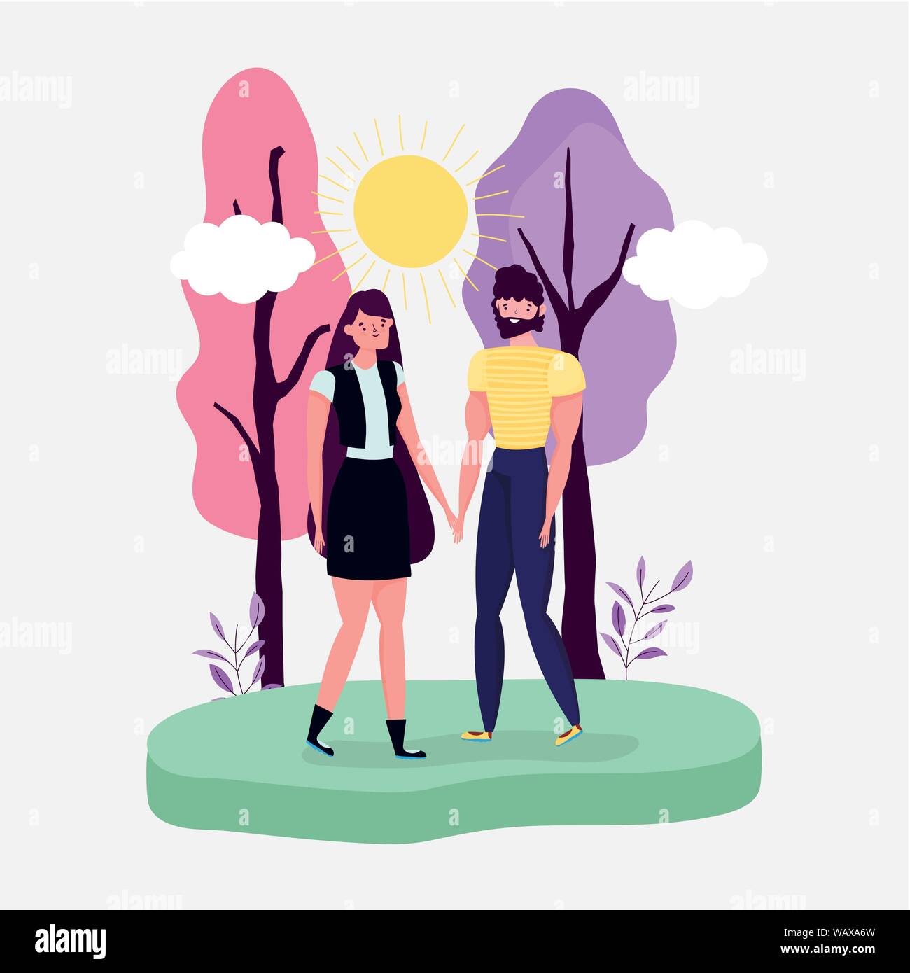 young man and woman outdoor - happy friendship day flat design vector ...