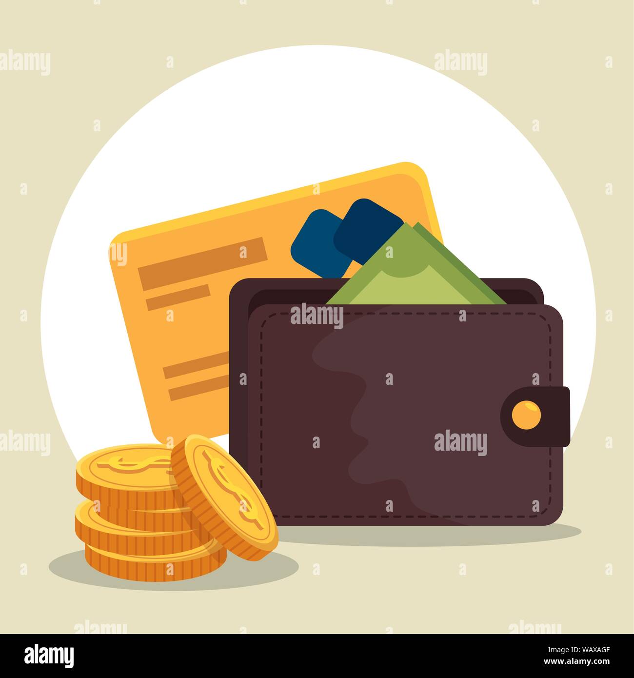 bills money inside wallet with credit card and coins Stock Vector Image ...