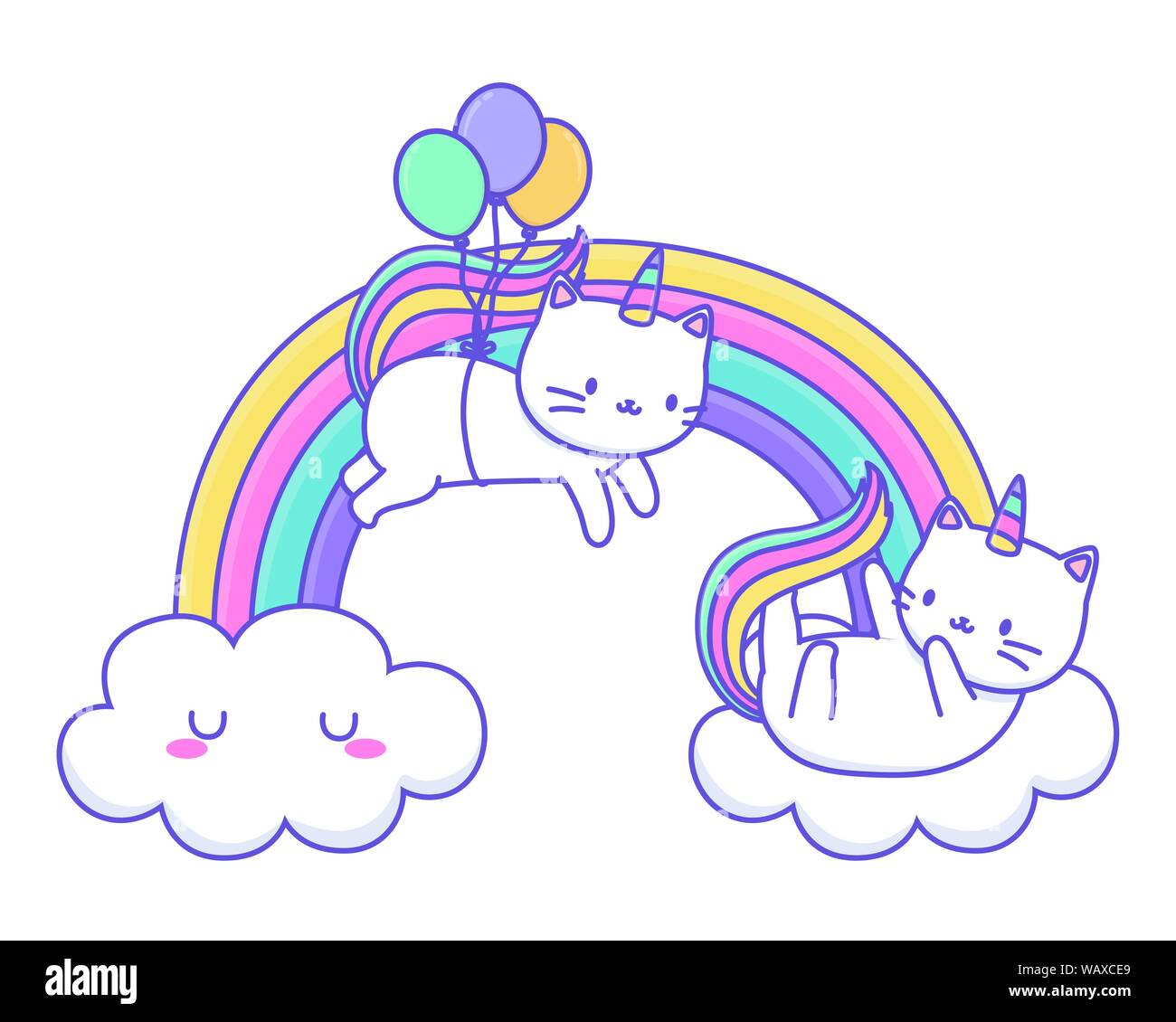 Unicorn cats cartoons design, Magic fantasy fairytale childhood and ...