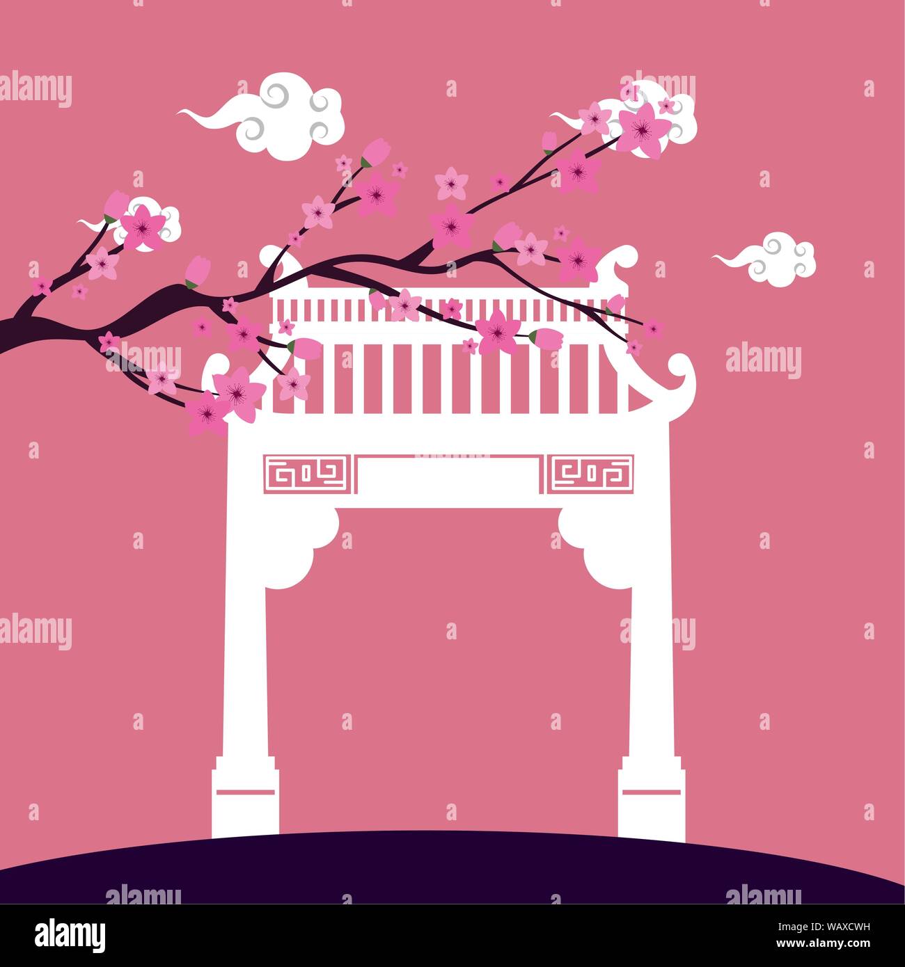 chinese arch and tree plant scene Stock Vector Image & Art - Alamy